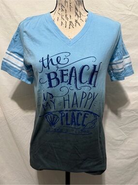 Exist The Beach is my Happy Place Turks & Caicos V-Neck T-shirt Size Large